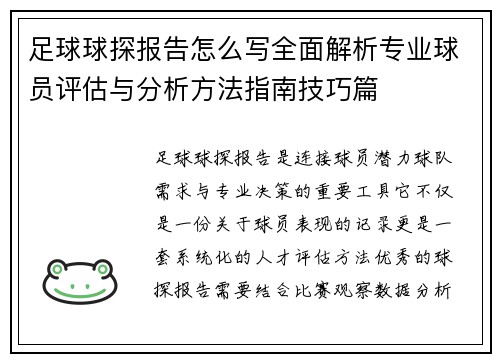 足球球探报告怎么写全面解析专业球员评估与分析方法指南技巧篇